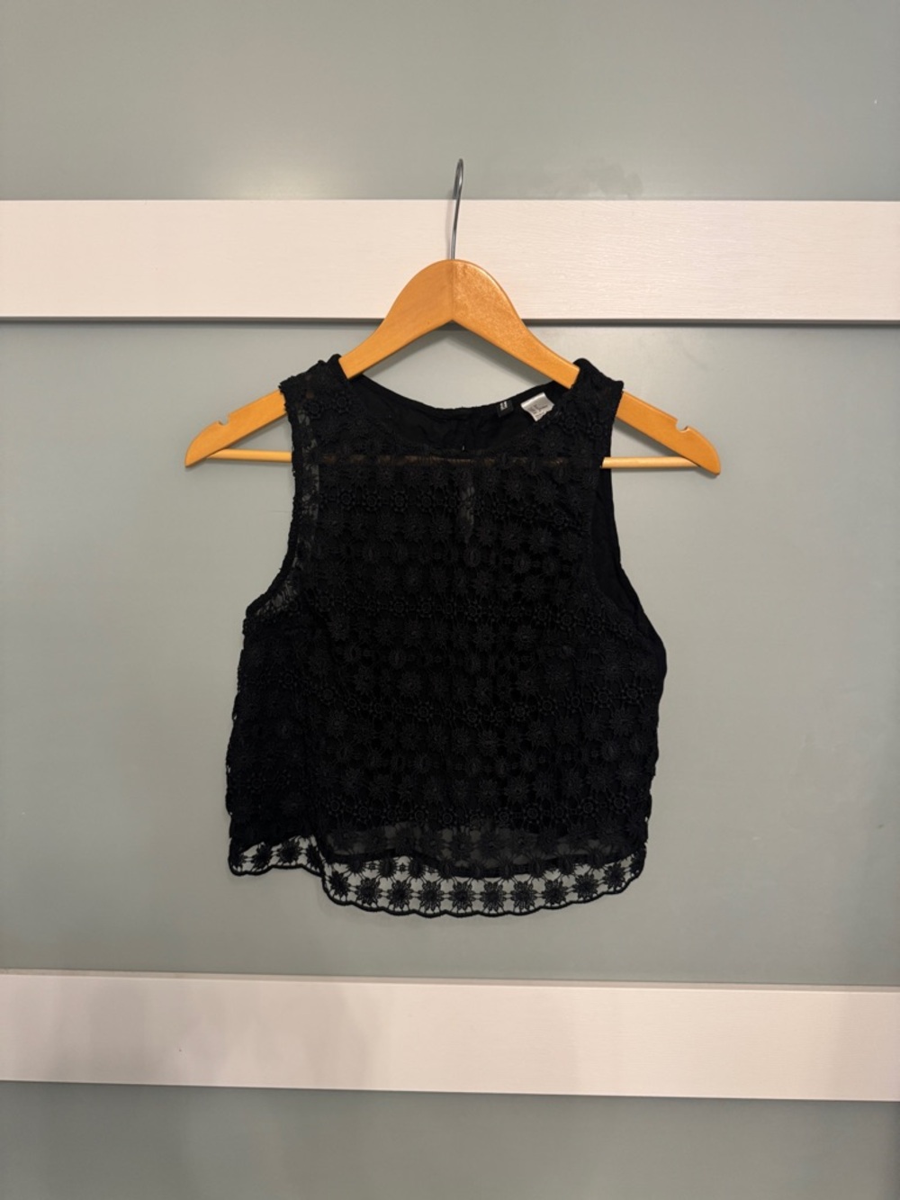 H&M Black Floral Lace Cropped Tank Top
